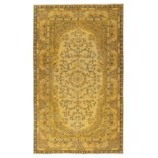 Handmade Vintage Turkish Area Rug. Yellow Overdyed Carpet