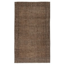Vintage Wool Area Rug Overdyed in Brown for Modern Interiors. Handmade in Turkey