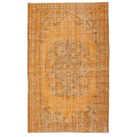 Vintage Wool Area Rug Overdyed in Orange for Contemporary Interiors. Hand-knotted in Turkey