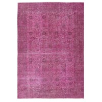 Vintage Handmade Turkish Wool Area Rug Redyed in Pink for Modern Interiors